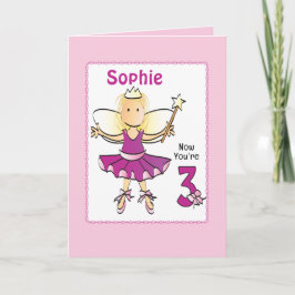 3 Year Old Cute Ballerina Cartoon Pink Birthday   Kort
