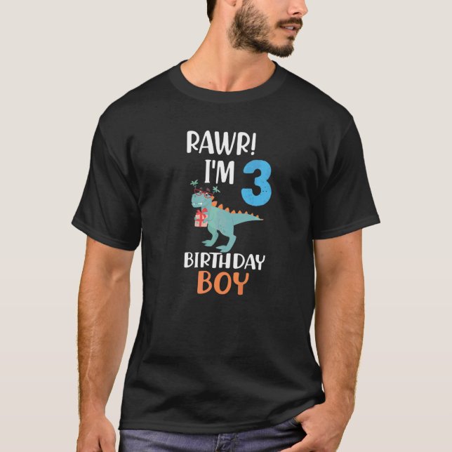 3 Year Old Rex Dinosaur 3rd Bday Party Boy Quote T Shirt (Framsida)