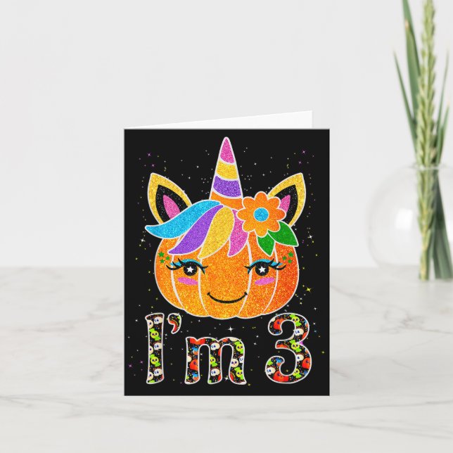 3 Years Old Unicorn Pumpkin Cute Design Birthday H Kort (Framsida)