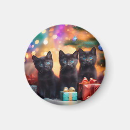 3 Young Blue Eyed Black Kittens julscen Magnet