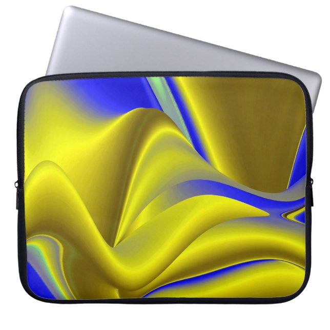 3D-Abstrakt i Guld Gult Blue-Grönt Laptop Sleeve (Framsidan)