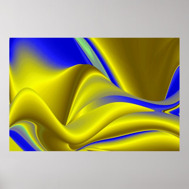 3D-Abstrakt i Guld Gult Blue-Grönt Poster (Framsidan)