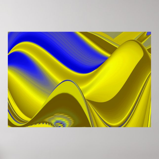 3D-Abstrakt i Guld Gult Blue-Grönt Poster (Framsidan)