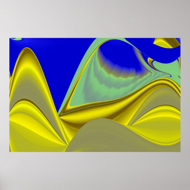 3D-Abstrakt i Guld Gult Blue-Grönt Poster (Framsidan)