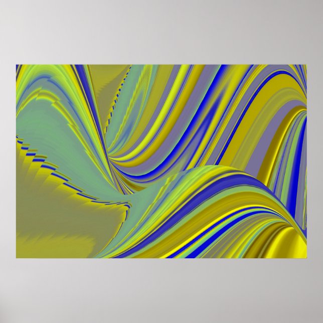 3D-Abstrakt i Guld Gult Blue-Grönt Poster (Framsidan)