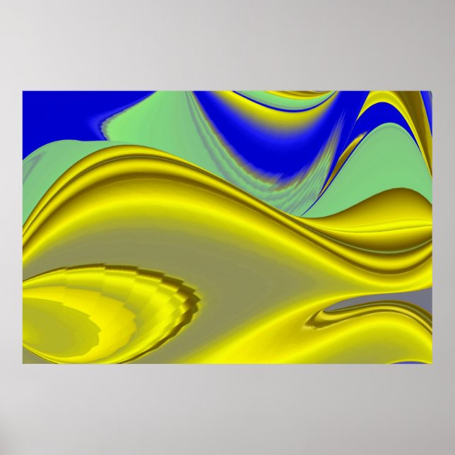 3D-Abstrakt i Guld Gult Blue-Grönt Poster (Framsidan)