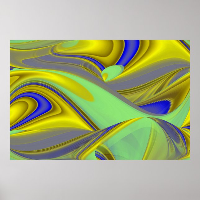 3D-Abstrakt i Guld Gult Blue-Grönt Poster (Framsidan)