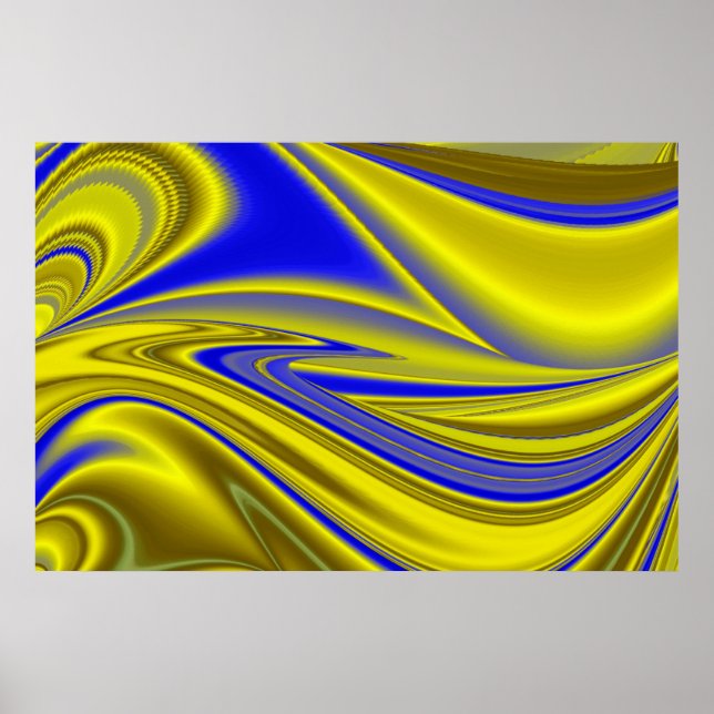 3D-Abstrakt i Guld Gult Blue-Grönt Poster (Framsidan)
