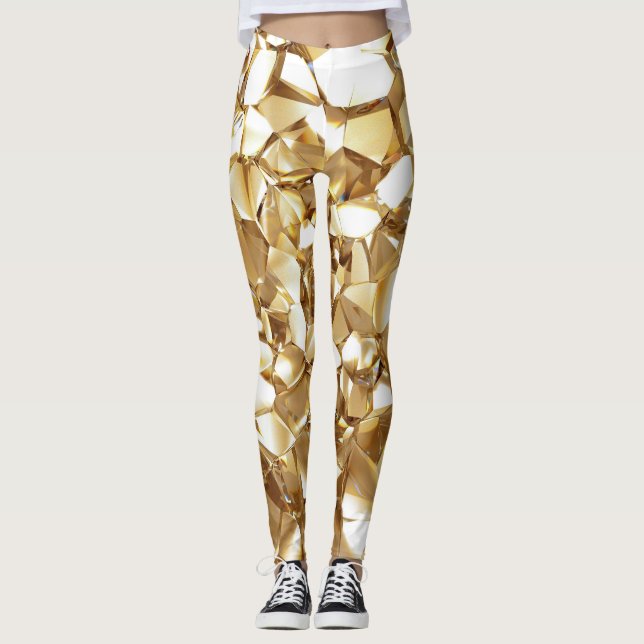 3D-abstrakt kristallkristaller guld struktur. Leggings (Framsida)