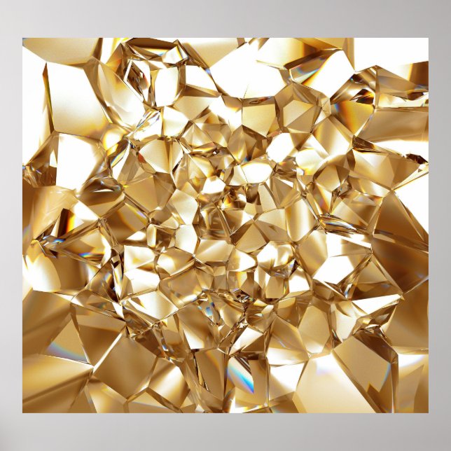 3D-abstrakt kristallkristaller guld struktur. Poster (Framsidan)