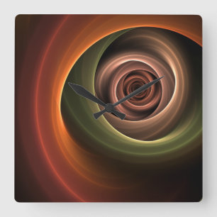 3D Abstrakt Warm Färg Modern Fractal Art i Spiral Fyrkantig Klocka