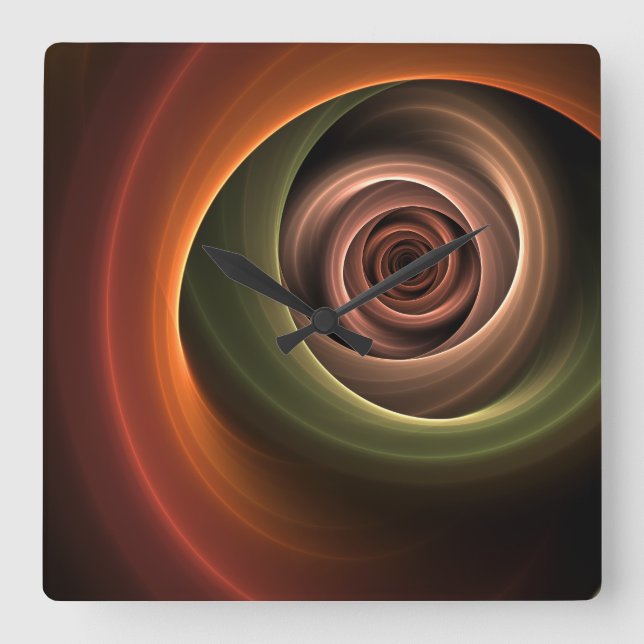 3D Abstrakt Warm Färg Modern Fractal Art i Spiral Fyrkantig Klocka (Framsida)