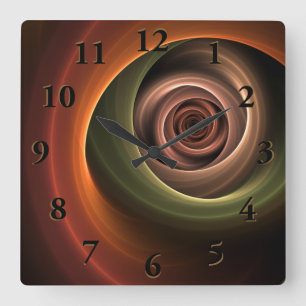 3D Abstrakt Warm Färg Modern Fractal Art i Spiral Fyrkantig Klocka
