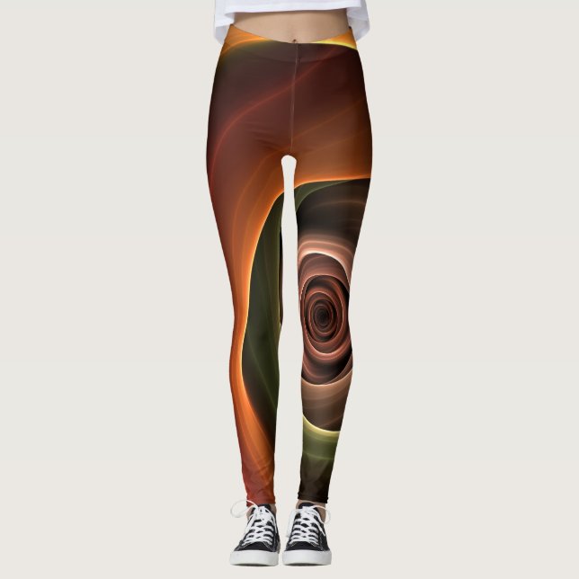 3D Abstrakt Warm Färg Modern Fractal Art i Spiral Leggings (Framsida)
