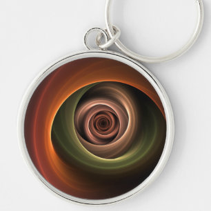 3D Abstrakt Warm Färg Modern Fractal Art i Spiral Rund Silverfärgad Nyckelring