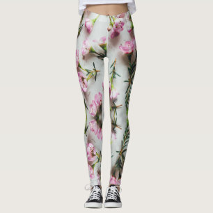 3D Adenium rosa mönster på vit bakgrund Leggings