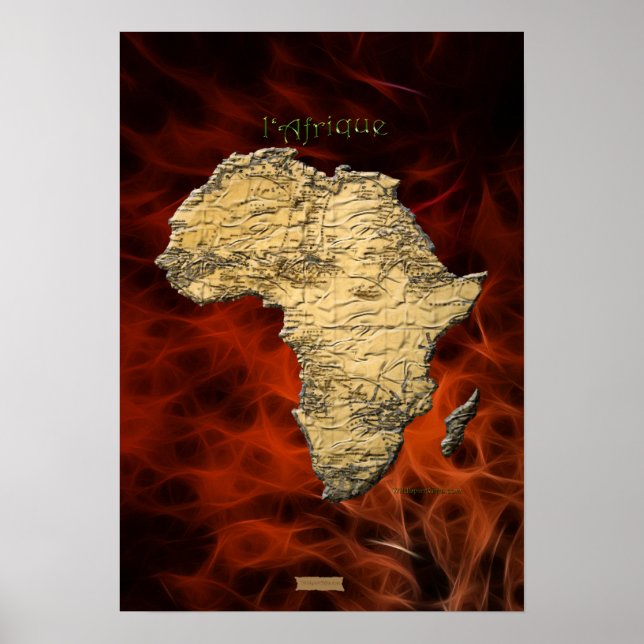 3D AFRICAN KARTA Red Fractal Art Poster (Framsidan)