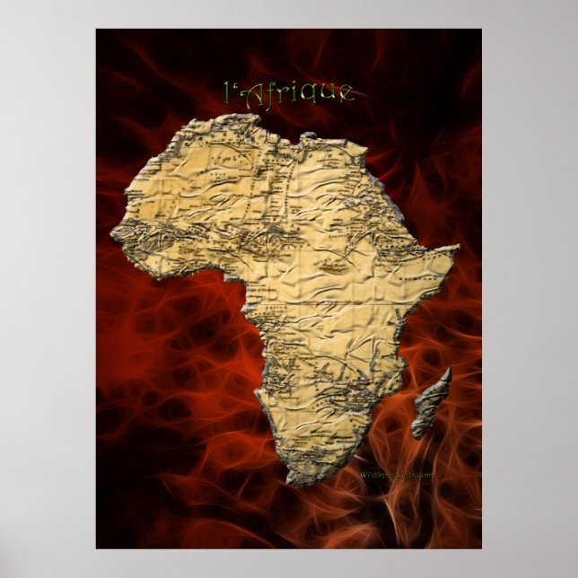 3D AFRICAN KARTA Red Fractal Art Poster (större) (Framsidan)