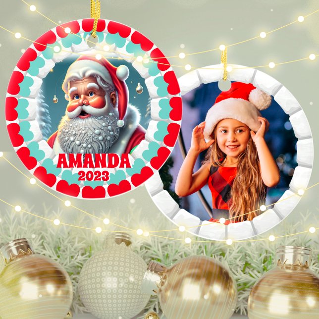 3D-Anpassningsbar - barn i julfoto i Jultomten Julgransprydnad Keramik (Skapare uppladdad)
