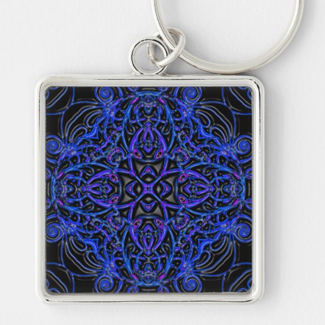 3D Art-002 Keychains Fyrkantig Silverfärgad Nyckelring (Framsidan)
