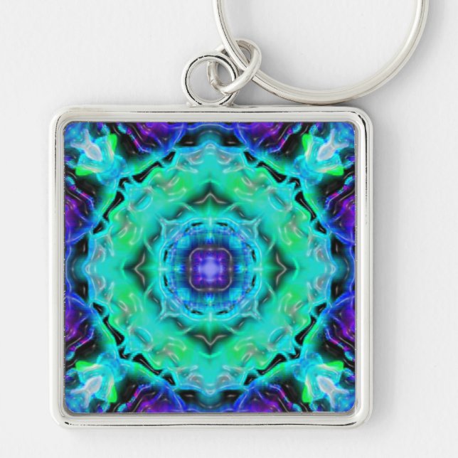 3D Art-003 Keychains Fyrkantig Silverfärgad Nyckelring (Framsidan)