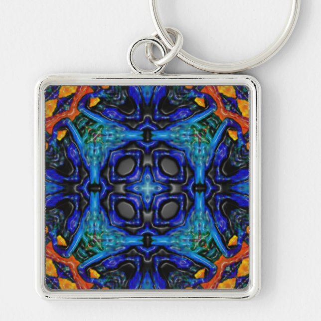3D Art-004 Keychains Fyrkantig Silverfärgad Nyckelring (Framsidan)