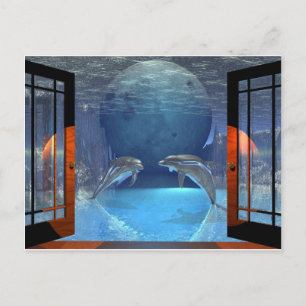 3d art delphin tillsammans vykort