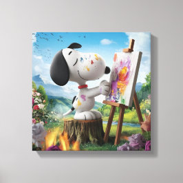 3D-återgivning av en Cute Hund Artist-målning Canvastryck