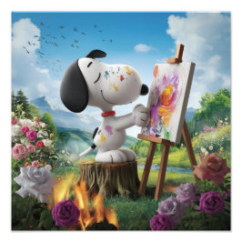 3D-återgivning av en Cute Hund Artist-målning Fototryck