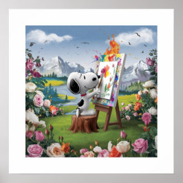 3D-återgivning av en Cute Hund Artist-målning Poster