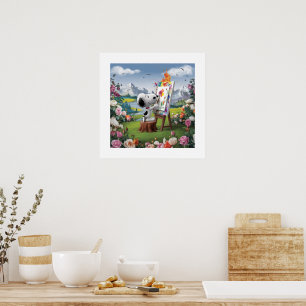 3D-återgivning av en Cute Hund Artist-målning Poster