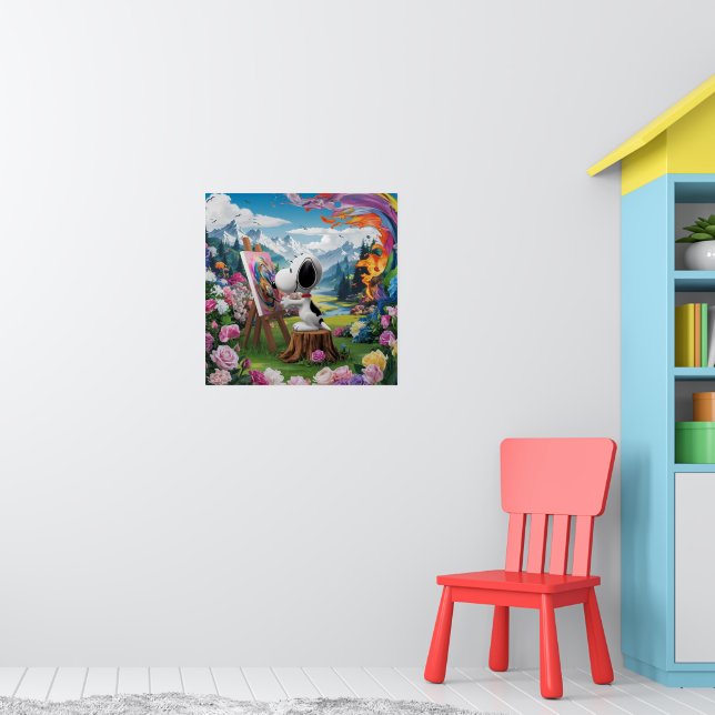 3D-återgivning av en Cute Hund Artist-målning Poster (Barnkammare 1)