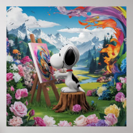 3D-återgivning av en Cute Hund Artist-målning Poster
