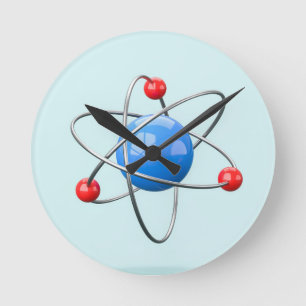 3D-atom med blå kärna Rund Klocka