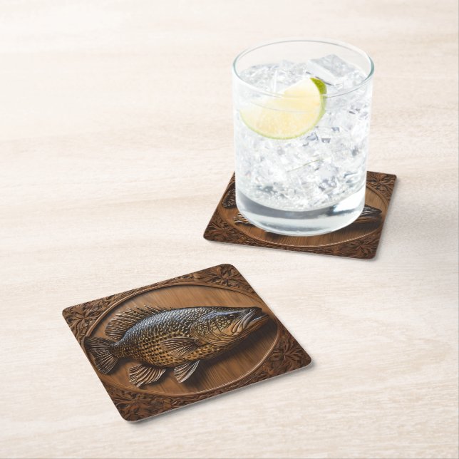 3D Australian Murray Cod Textured Print. Underlägg Papper Kvadrat (Insitu)
