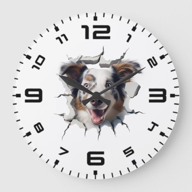 3D Australian shepherd krackad Hål Stor Klocka (Framsida)