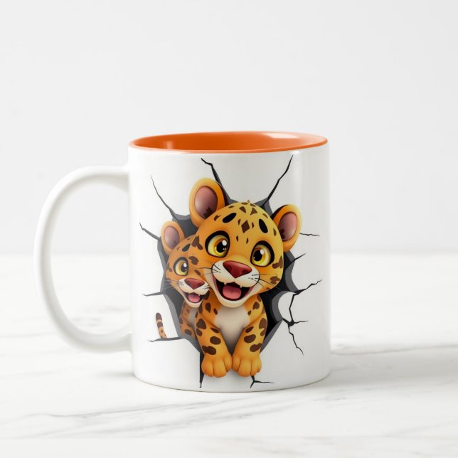 3D Baby Leopard Hål i en väggkonstruktion Mugg (Vänster)