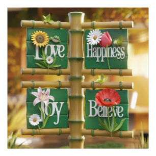 3D Bamboopaneler med Blommigt Motifs & Grönt Löv Fototryck