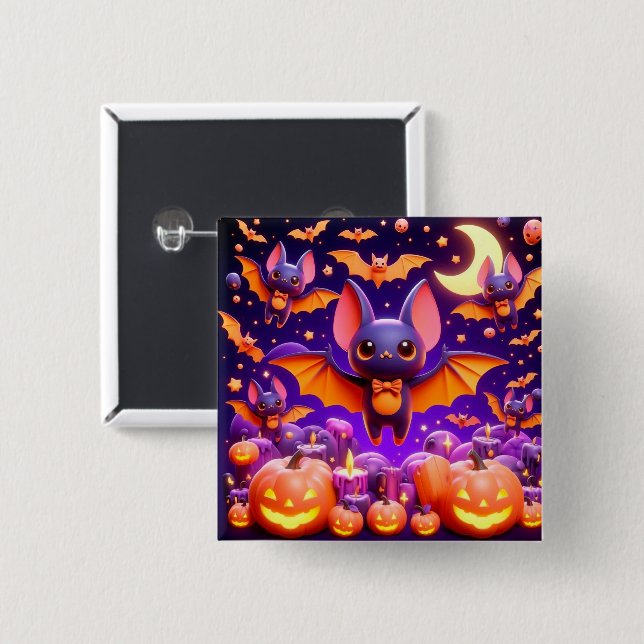 3D bats pumpkins halloween Knapp (Framsida & baksida)