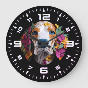3D-beagle-Blommigt Stor Klocka