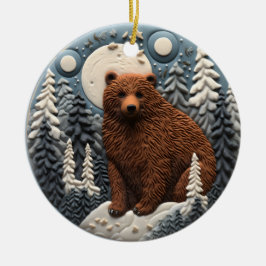 3D Bear Chirstmas Animal Julgransprydnad Keramik