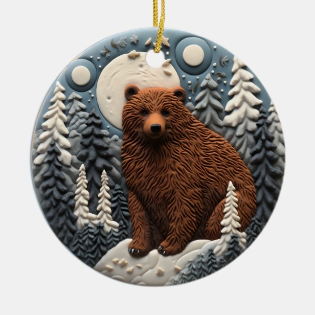 3D Bear Chirstmas Animal Julgransprydnad Keramik (Framsidan)