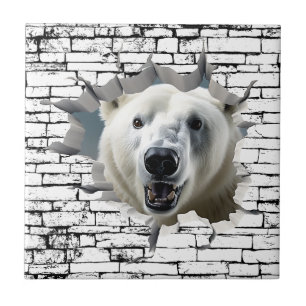 3D Bear Wall Break Art - Realistisk Safari-Polar Kakelplatta