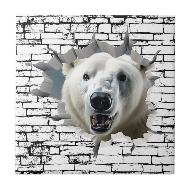 3D Bear Wall Break Art - Realistisk Safari-Polar Kakelplatta (Framsidan)
