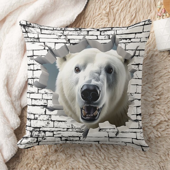 3D Bear Wall Break Art - Realistisk Safari-Polar Kudde (Filt)