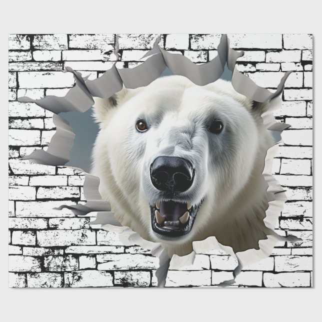 3D Bear Wall Break Art - Realistisk Safari-Polar Presentpapper (Platt)