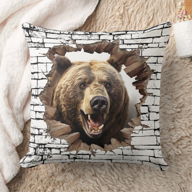3D Bear Wall Break Art - realistiska Safari Kudde (Filt)