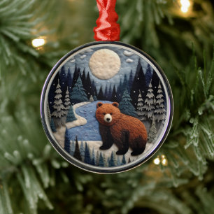 3D Bear Woodland Animal Chirstmas Julgransprydnad Metall