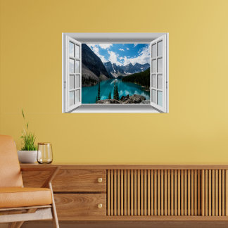 3D Berg och sjölandskap falskt fönster-vy Poster