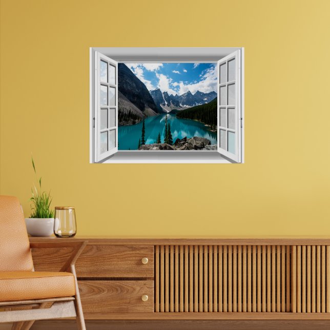 3D Berg och sjölandskap falskt fönster-vy Poster (Vardagsrum 2)